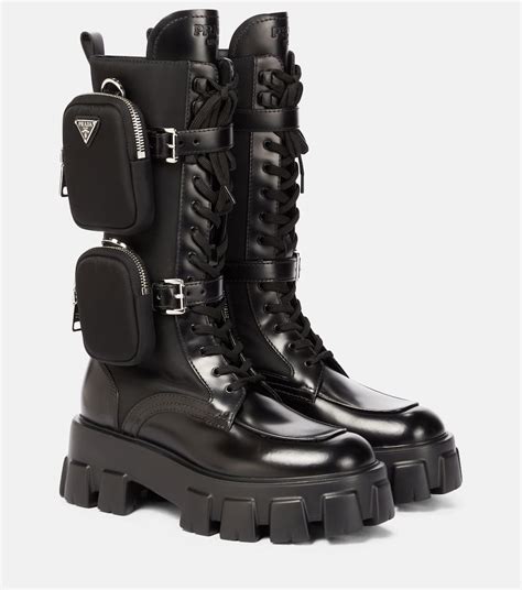 prada monolith leather knee-high boots|Prada monolith boots sale.